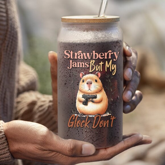 Strawberry Jams Mug, But My Glock Don’t, Iced Coffee Tumbler, Funny Capybara - Picture 2 of 7